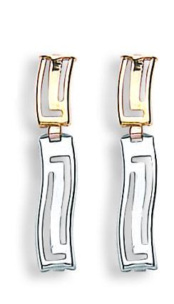 9ct Yellow & White Gold Greek Key Droppers.