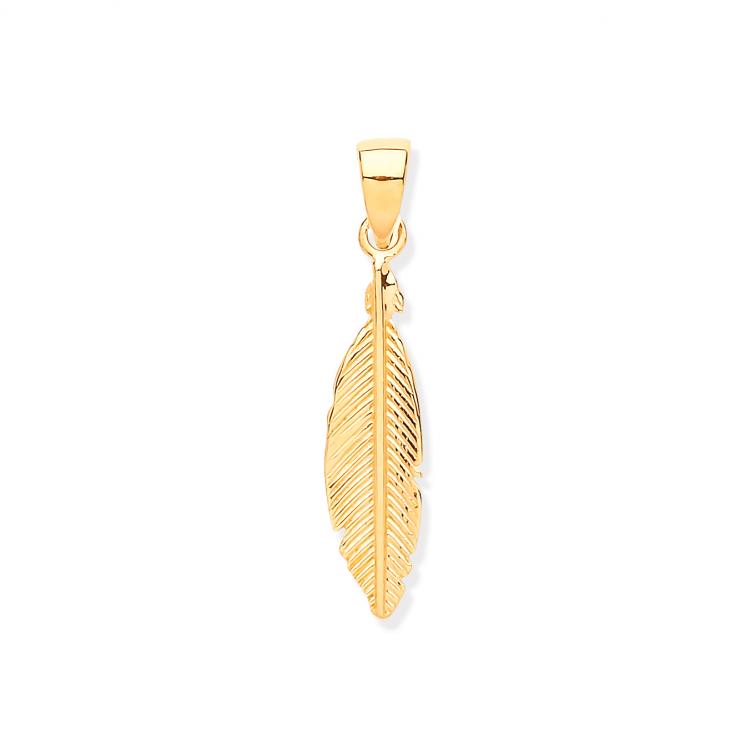 9ct Gold Feather Leaf Pendant