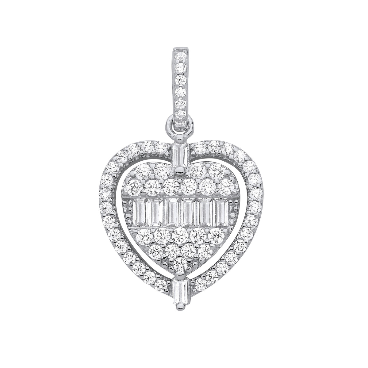 Sterling Silver CZ Heart Pendant with Chain