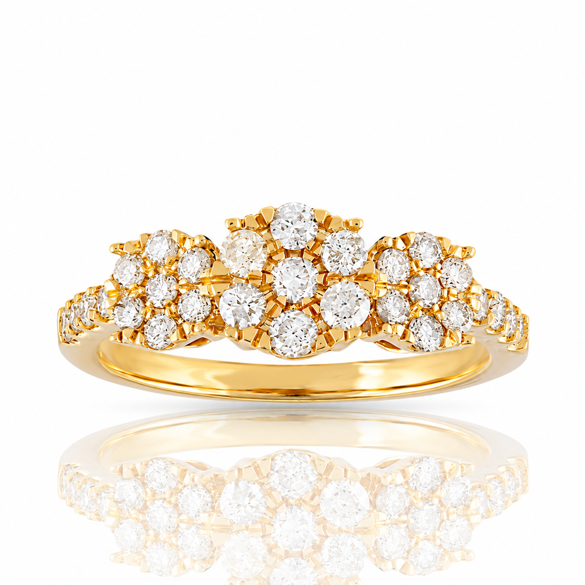 9ct Gold 3 Row Lab Grown Diamond Cluster Ring