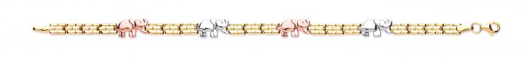 9ct Gold 3 Colour Elephant Bracelet