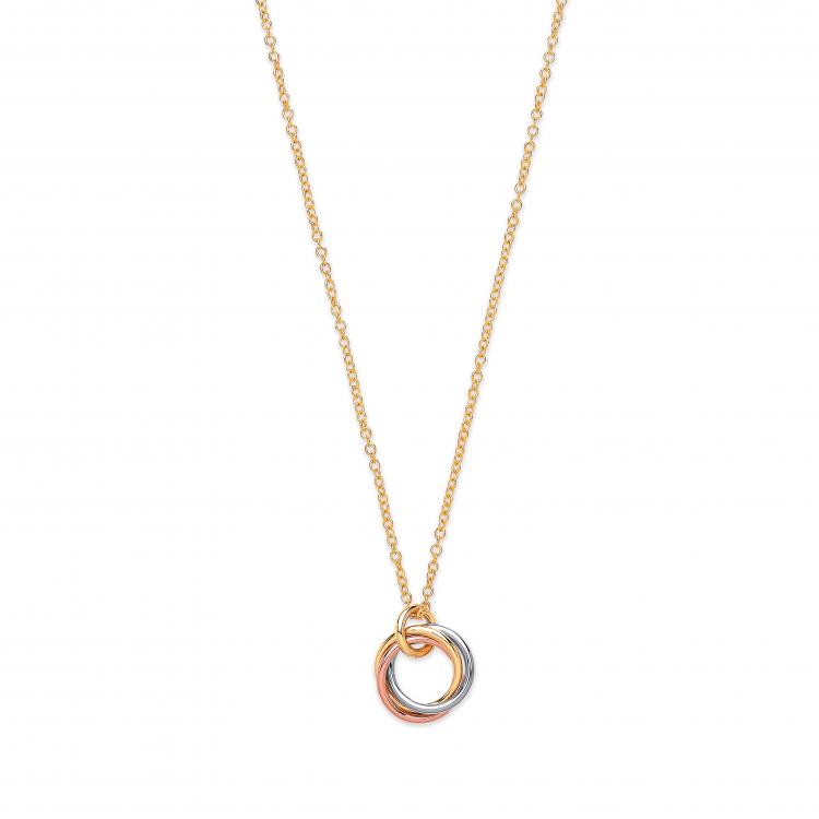9ct 3 Colour Gold Interlinked Ring Necklace