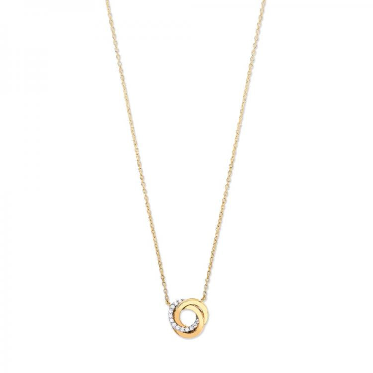 9ct Gold Entwined 3 Ring Cz Necklace