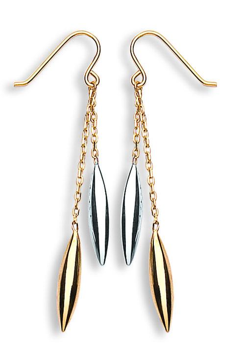 9ct Yellow and White Gold Tube Dropper Earrings