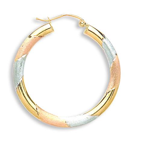 9ct Gold Hooped Earrings 3 colour