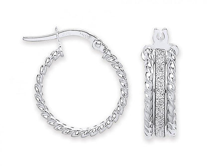 9ct Rose gold and White Gold Moondust Ribbed Edge Earrings