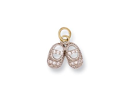 9ct Gold Yellow & White Gold Baby Shoe Cubic Zirconia Pendant