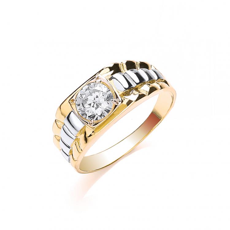 9ct Gold CZ Single Stone Gents Ring