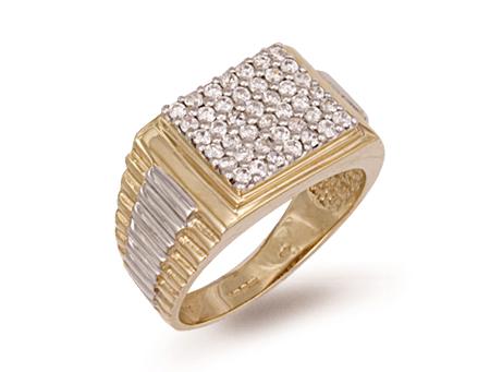 9ct Gold Square Set CZ Gents Ring