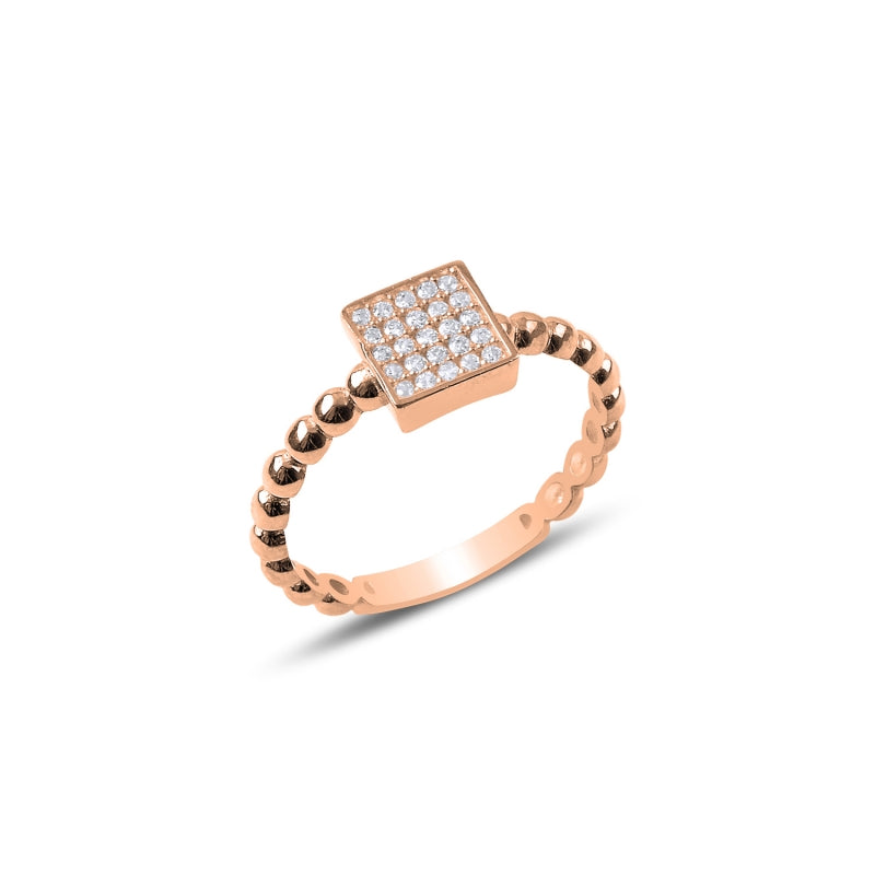 Beaded Rose Square Ring